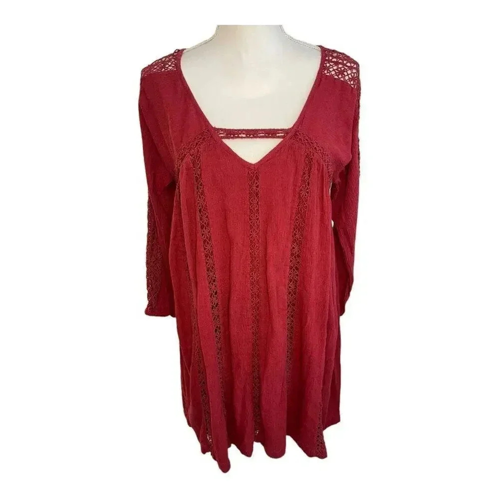 American Eagle Women’s Small Burgundy Red‎ Martin Lace Cutout Dress